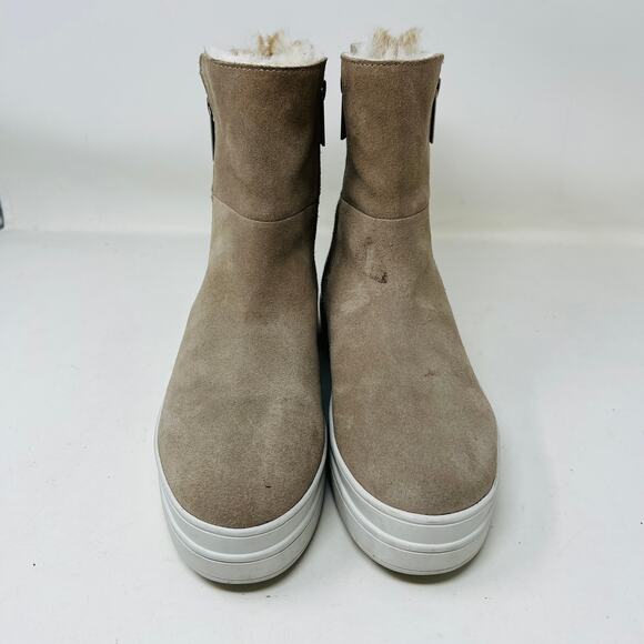 J/Slides Suede Leather Ankle Boots Boot Shoe Casual Side Zip Tan Olive - 7.5 - Picture 2 of 10